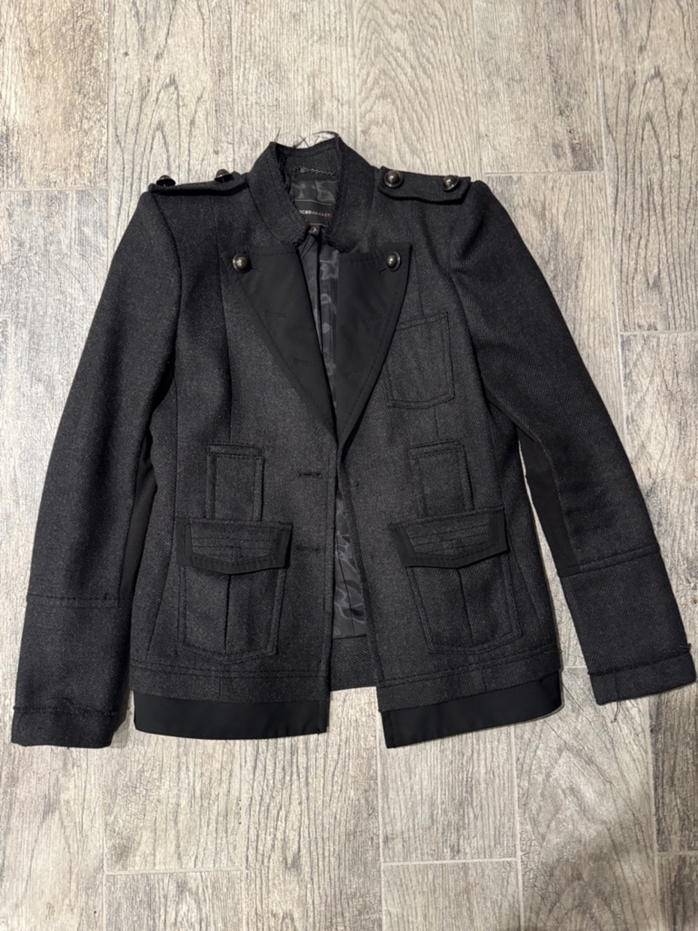BCBGMaxAzria Black Military-Style Wool Blazer